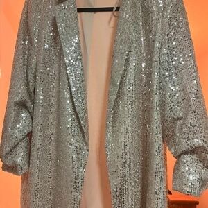 Shimmering Silver Sequin Blazer